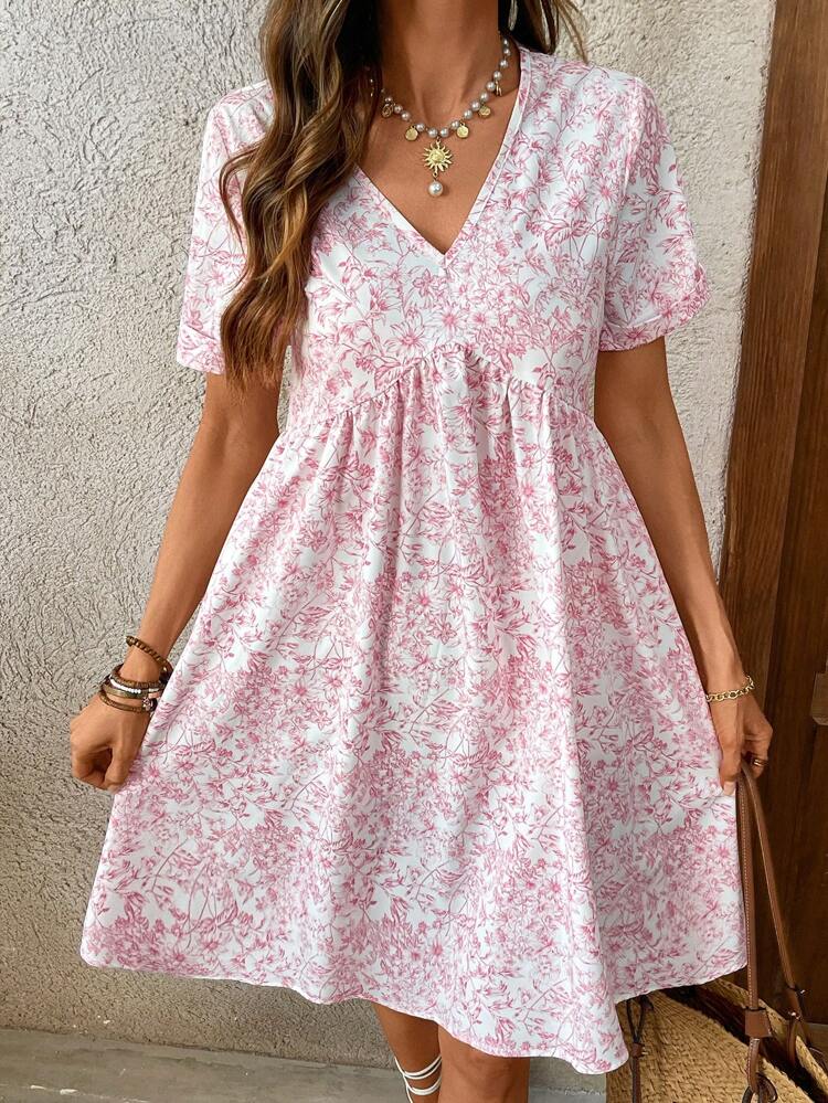 Women's Casual All-Over Print V-Neck Short Sleeve Summer Dress Floral Summer Dresses For Women,Sun Dresses For Women,Shirt Dresses For Women