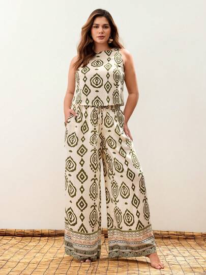 Maija Plus Size Summer Sleeveless Casual Pants Summer Women Vacation Business Casual Boho Office Festival For Rave Hawaii