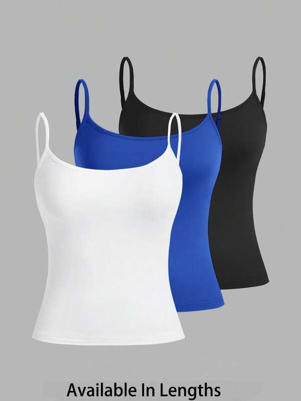 SHEIN PETITE CURVE Regatas justas casuais plus size femininas (3 peças) (alças finas)