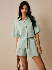 Poéselle Women Two Pieces Outfits For Daily Wear - Mint Green - View 5