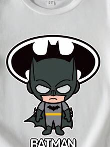 BATMAN X SHEIN Young Boy Casual Short Sleeve Round Neck T-Shirt, Suitable For Summer