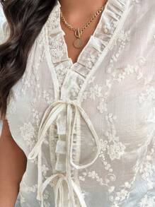 SHEIN LUNE Damen Große Größen Sommer Elegant einfarbiges Bluse mit Blumenstickerei - Aprikosenfarben - Übersicht 7