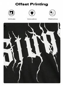 ROMWE PUNK Letter Graphic Ripped Crop Tee - Black - View 6