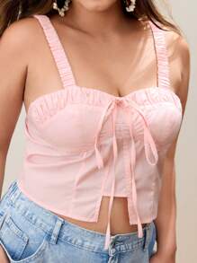 Maija Plus Size Women Baby Pink Summer Cute Elegant Holiday Solid Color Twist Cami Top Vacation Beach Business Casual Tops Boho Office Festival - Pink - View 4