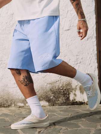 Street Life Shorts casuales de verano para hombre con cintura ajustable a cordón y rayas