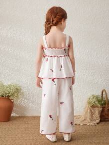 Blossori Bộ áo vest và quần in hoa nhỏ màu đỏ nền màu mơ cho bé gái - Nhiều màu - Xem 2