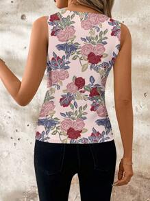 SHEIN Clasi maglietta da donna con colletto arricciato e stampa floreale