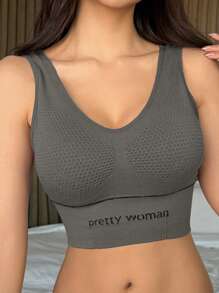 DAZY 1 chiếc áo ngực thể thao nữ thanh lịch, không đường may, màu trơn, có họa tiết in, dành cho nữ. - Xám - Xem 5