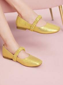 CUCCOO DOLLMOD Women Glittery Ruched Casual Versatile Flat Loafers - Gold - View 3