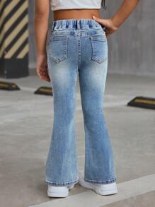 SHEIN Y2K Style Pocketed Flare Leg Casual Versatile Jeans For Young Girls - Light Wash - View 4