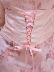 ROMWE Fairycore Summer Sweet Palace Style Babydoll Loose Collar Asymmetrical Ruffle Hem Plus Size Dress - Pink - View 2
