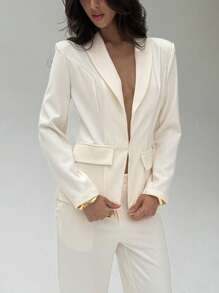 Aloruh Women's Casual & Office Wear Solid Color Thin Blazer Jacket