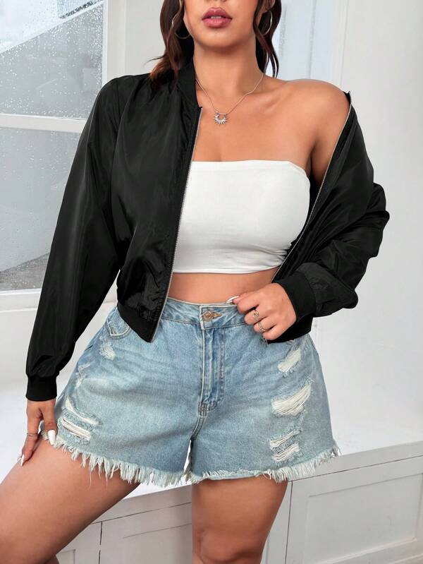 SHEIN EZwear Plus Size Women Black Long Sleeve Casual Jacket,Summer Clothes,Mother Day Outfit,Old Money