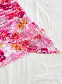 Soleia WYWH Women's Vacation Romantic Casual Pink Floral & Landscape Graphic Print Halter Neck Backless Bowknot Asymmetrical Hem Hem Dress, Party, Date, Valentine's Day, Beach, Cruise, Afternoon Tea Woman S Summer Clothes Women Summer Clothing Women Short Dresses Summer Women S Clothes Women Summer Sets - Pink - View 3