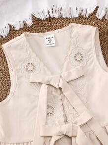SHEIN Young Girl V-Neck Embroidered Floral Cardigan - Apricot - View 4