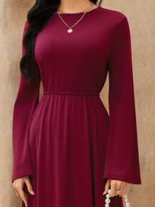 Graceveil Vestido elegante para mujer con cuello redondo, manga larga, cintura con cordón y bajo de cola de sirena - Burdeos - Ver 5