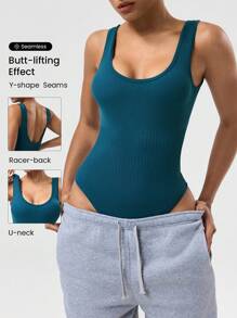 SHEIN Sports 无缝罗纹针织无袖运动连体裤