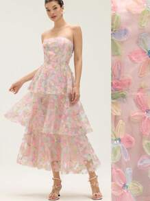 GENKIRA Pink Floral Elegant Embroidered Ditsy Floral Sleeveless Dress For Women,Summer Style Wedding Ninang Delicate Design Spring Autumn Fall - Multicolor - View 5
