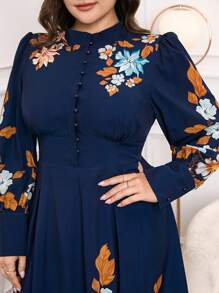 Modelyn Abito lungo elegante con maniche lunghe e stampa floreale per taglie forti per uso quotidiano