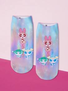 THE POWERPUFF GIRLS X SHEIN 1 Pair Blossom, Bubbles, Buttercup Printed Ankle Socks