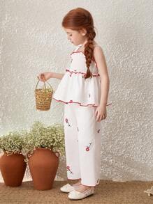 Blossori Bộ áo vest và quần in hoa nhỏ màu đỏ nền màu mơ cho bé gái - Nhiều màu - Xem 6