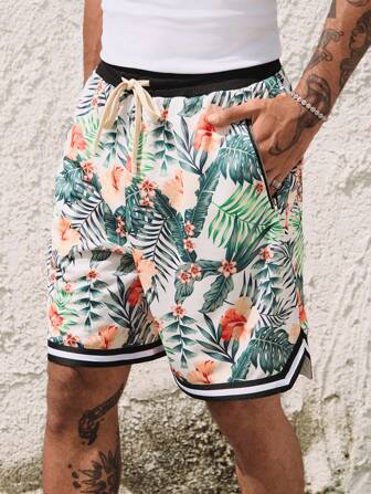 Street Life Pantalones cortos casuales de hombre con estampado tropical para vacaciones
