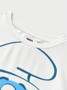 SHEIN X The Smurfs 2 pezzi Set di pigiama per ragazzo pre-adolescente casual e carino con stampa a cartone animato e shorts con stampa a cartone animato su tutto il capo, adatto per tutte le stagioni