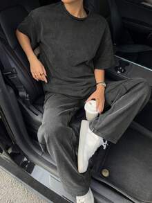 Muchica 女士休闲水洗短袖上衣和裤子两件套，春夏