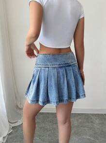 Elenzga Low Waist Denim Shorts Women, New Fashionable Versatile American Style A-Line Sexy Skorts, Suitable For All Seasons - Blue - View 3
