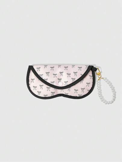Kawaii 1pc Heart Shaped, Cute Bow Pattern Scratch-Resistant Simple Glasses Storage Bag
