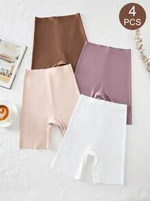 SHEIN 4pcs/Set Casual Plain Seamless High Waist Women Briefs - Multicolor - View 3