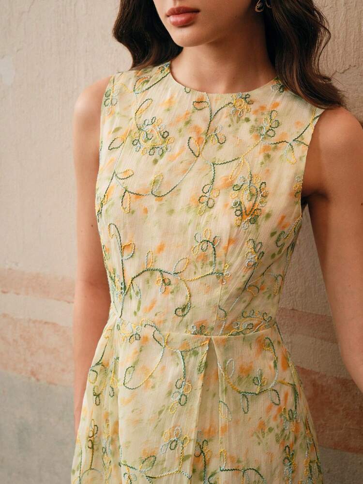 Elegant Embroidery Sleeveless Dress, Summer