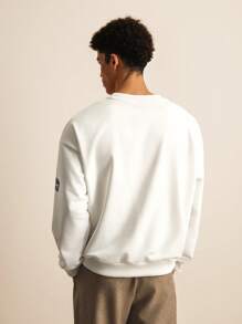 SWAVVY Men's Knitted Casual Loose Fit Long Sleeve Sweatshirt Crew Neck Graphic White Sweatshirt, For Friends, Husband, Boyfriend Gifts, For Fall Winter - White - View 2