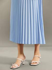 Flouryn Plus Size Summer Casual Solid Color Pleated Skirt - Blue - View 5