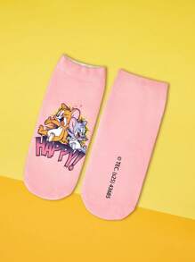 TOM & JERRY X SHEIN 1 双卡通老鼠字母图案时尚短袜
