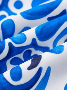 Swim Oasis 加大码女式两件套印花系带吊带背心连体泳衣，搭配印花长纱笼裙