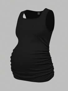 Modmama Set de 3 camisetas de tirantes de unicolor para maternidad, slimming, casuales y sencillas, perfectas para el verano - Blanco y Negro - Ver 11