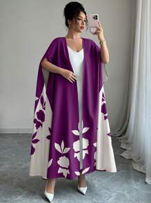 Elenzga Cárdigan largo, ligero y de manga tipo murciélago con estampado floral para mujer