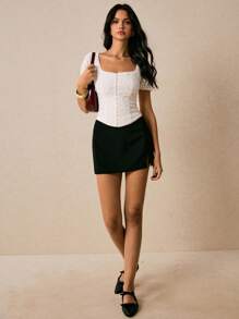 Poéselle 女士纯色圆领短袖T恤，夏季时尚 - 白色 - 查看 5