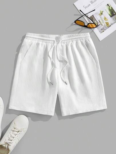 Manfinity Hypemode Men's Solid Color Drawstring Waist Shorts With Pockets, Suitable For Summer Casual Shorts For Men
