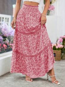 Breezaya Falda de encaje con contraste y estampado floral diminuto para vacaciones de mujer