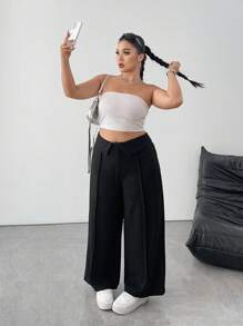 POPSWAY High Waist Draping Slimming Straight Leg Casual Versatile Suit Pants, Wide Leg Pants For Women - Black - View 3