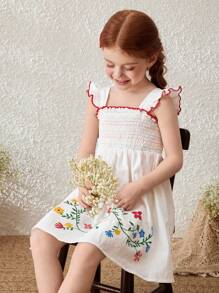 Blossori Vestido de lino sin mangas con estampado floral para vacaciones para niñas jóvenes - Blanco - Ver 4