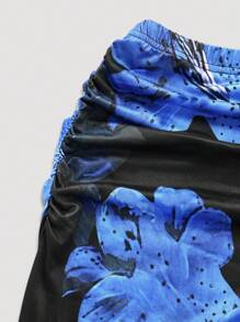 SHEIN Clasi Floral Print Elastic Bodycon Fish Tail Skirt, New French Design Intellectual Skirt, Versatile Slim Waist Fishtail Skirt For Women Fall Cloth For Women - Blue - View 5