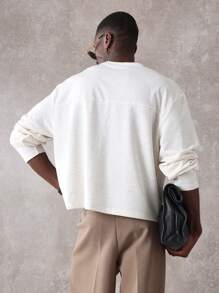 SUMWON 基本款短款夏季秋季轻薄超大毛衣套头衫家居服运动休闲街头风格长袖运动落肩圆领 - 杏色 - 查看 2