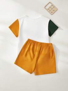 Cozy Pixies Set de 2 piezas para bebé niño con parte superior de cuello redondo de punto suave de color contrastante y shorts de cintura elástica