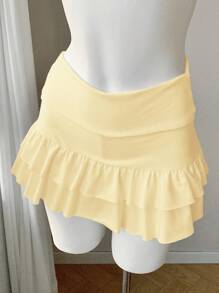 Comfortcana Solid Summer Blayklee Mini Short Skirt,Butter Yellow - Yellow - View 4