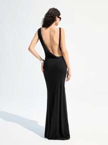 LYSMO Women's Sleeveless Draped Backless Asymmetrical Deconstructivist Maxi Dress, Avant-Garde Fashion, Deconstructivism - Black - View 6