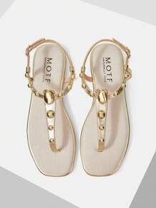 MOTF PREMIUM STUDDED FLAT FLIP FLOP SANDALS FOR CHRISTMAS - Gold - View 1