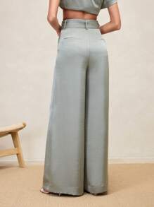 Arave 女士优雅百褶阔腿裤，适合通勤 - 綠色 - 查看 4